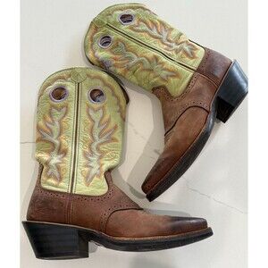 Women's Twisted X Cowgirl Western Boots Green Embroidered Leather Sz 9.5 Cowboy